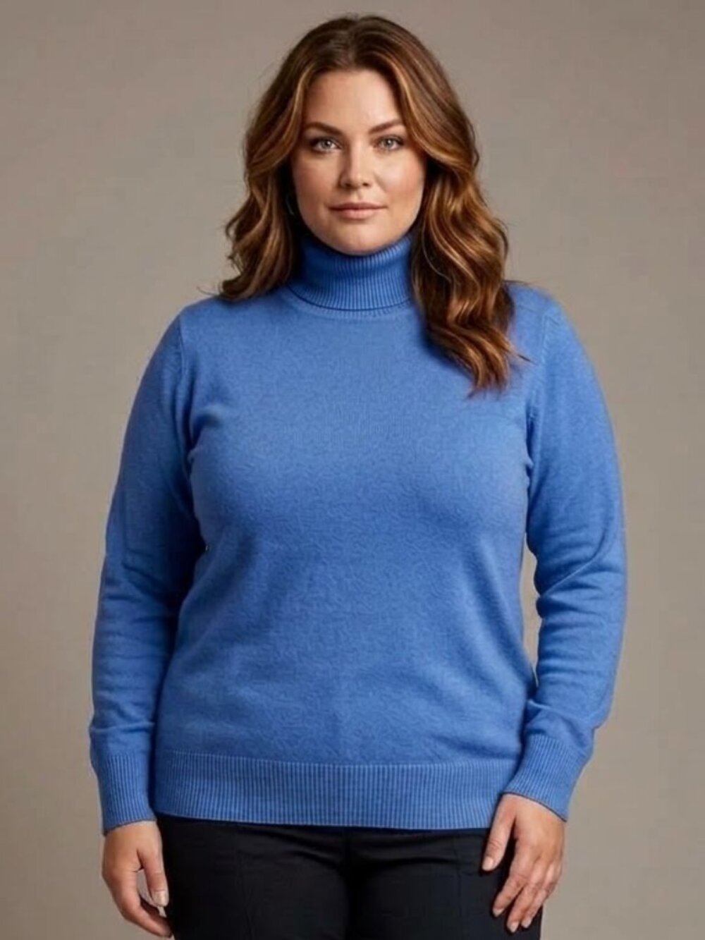 L.L. Bean Women's Size 1X Cornflower Blue Cotton/Cashmere Turtleneck Sweater